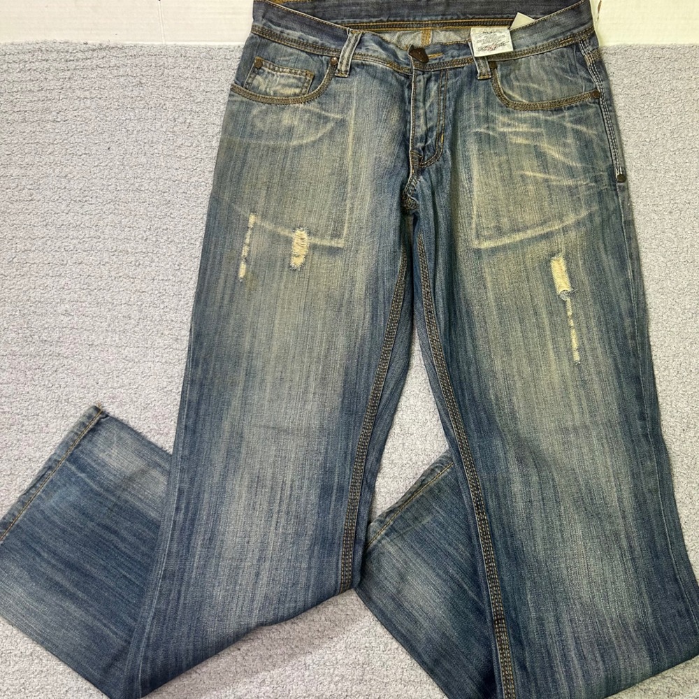 Blac Label Jeans Streetwear Vintage 34 Blue Distressed Embroidered Y2K 90s Baggy